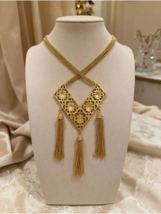 Vintage SARAH COVENTRY Gold Tone Filigree Tassel Necklace 24" Multi Strand - Picture 2 of 3